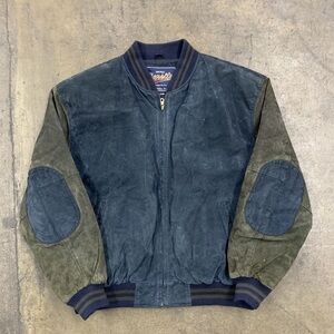 vintage oversized blue and green varsity jacket